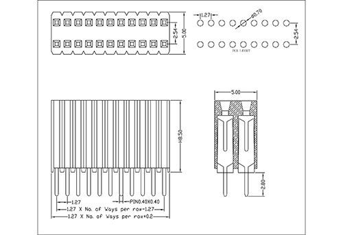 1.27 mm Female Header Dual Row Straight Type  FHCS08-XXDXXX