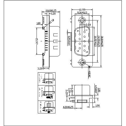 SDR02-9MXXXX 2-D-SUB P.C.B. Slim 9M Right Angle DIP Type Single Row(stamped PinP) 